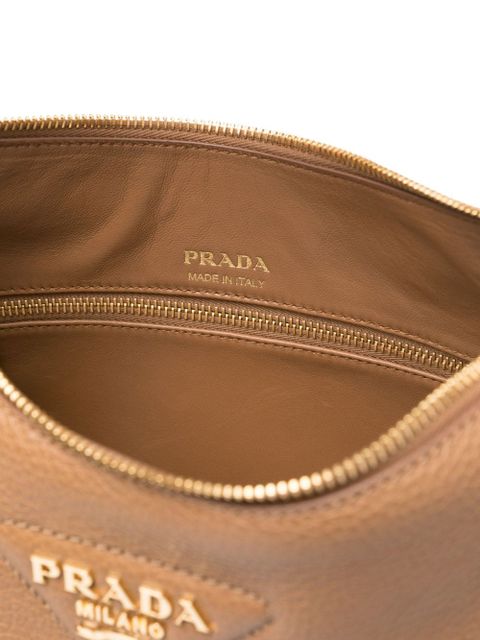 Prada logo-embossed leather shoulder bag - Brown