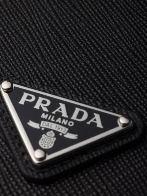 Prada enamelled triangle leather phone case iPhone 17 Pro - Black