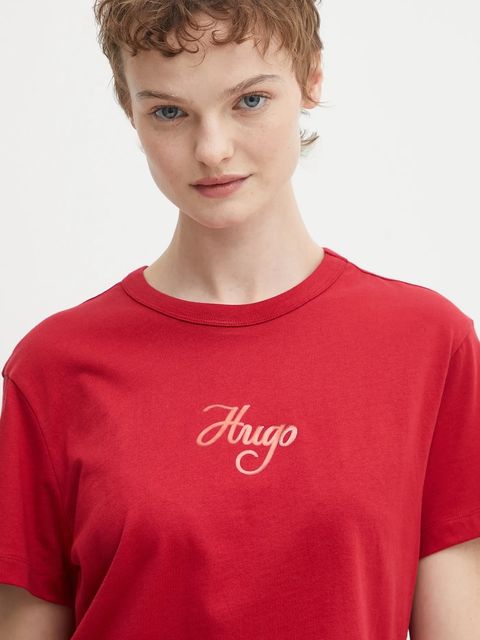 HUGO t-shirt bawełniany damski kolor czerwony 50550117