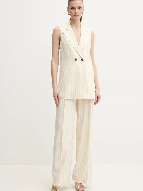 Simona Corsellini spodnie damskie kolor beżowy szerokie high waist P25CPPA019 - zdjęcie produktu nr 2