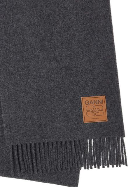 GANNI logo-patch fringed scarf - Grey - zdjęcie produktu nr 2