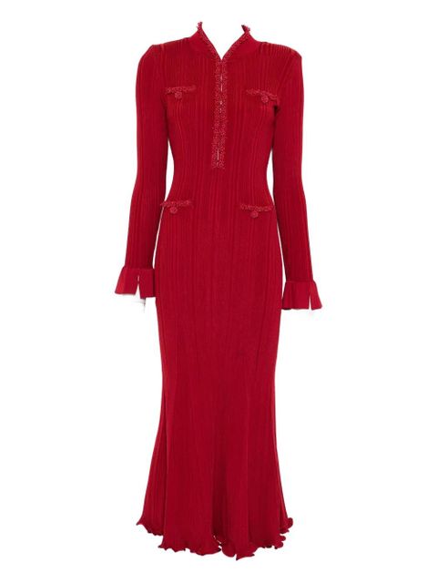 Self-Portrait beaded-trim ribbed midi dress - Red - zdjęcie produktu nr 1