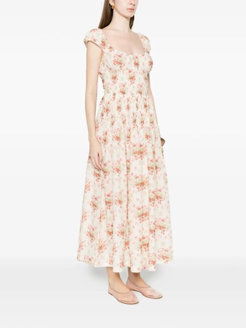 DÔEN Quinette square-neck flower-print midi dress - Neutrals