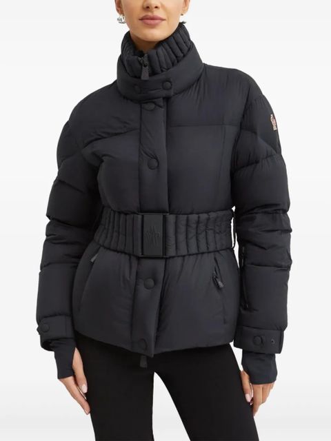 Moncler logo-patch belted coat - Black