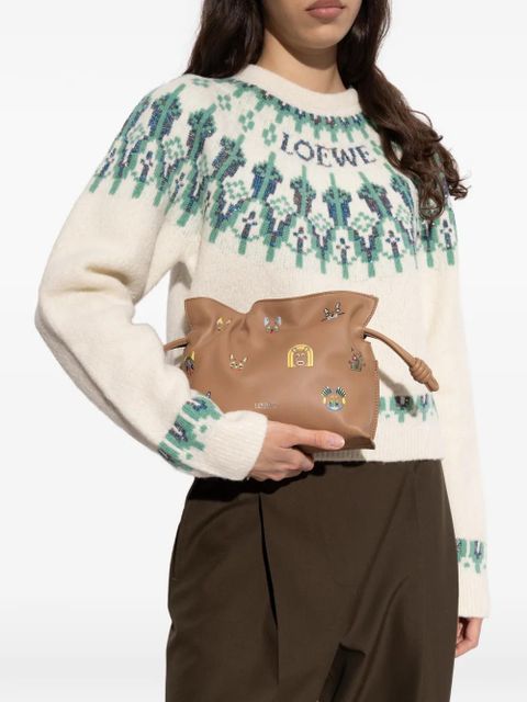 LOEWE mini Flamenco cat-print shoulder bag - Brown