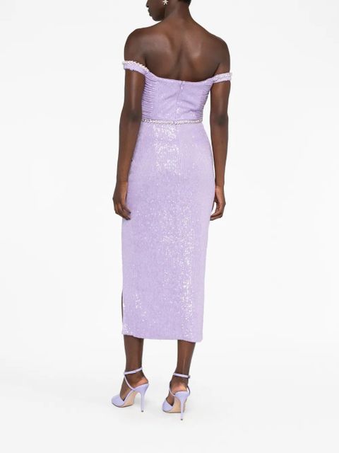 Self-Portrait sequin-embellished off-shoulder midi dress - Purple