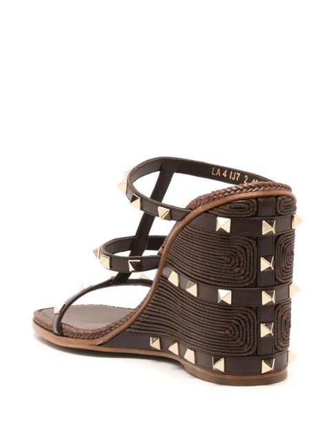 Valentino Garavani Rockstud-embellished wedge sandals - Brown