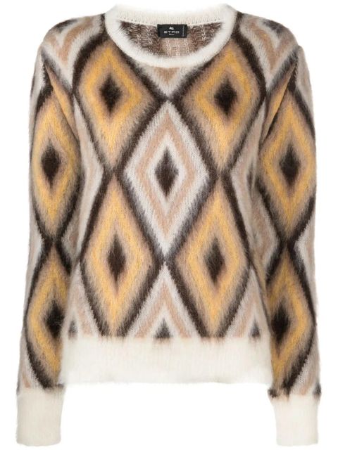 ETRO diamond-jacquard round-neck jumper - Brown - zdjęcie produktu nr 1