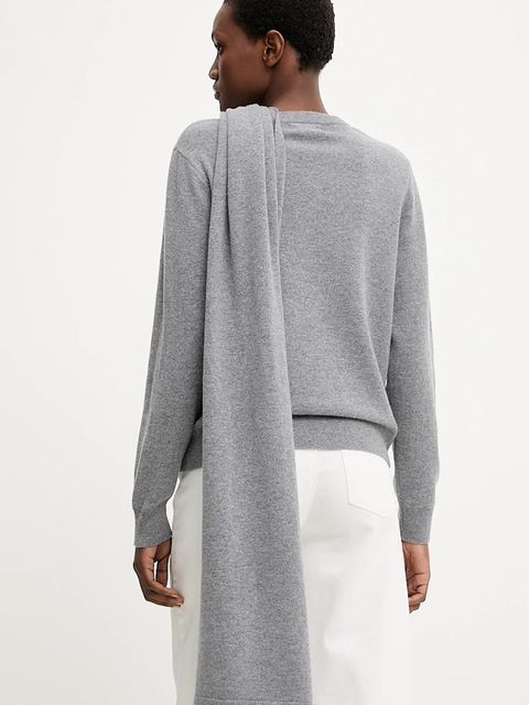 Answear.LAB sweter z wełny merino z szalem damski kolor szary lekki - zdjęcie produktu nr 2