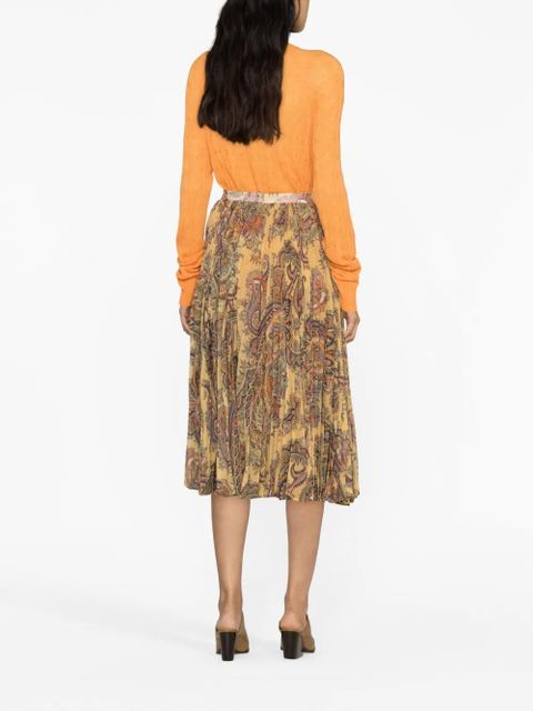 ETRO paisley-print pleated silk midi skirt - Neutrals