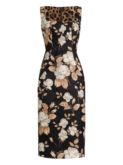 Dolce & Gabbana rose-print square-neck midi dress - Black - zdjęcie produktu nr 1