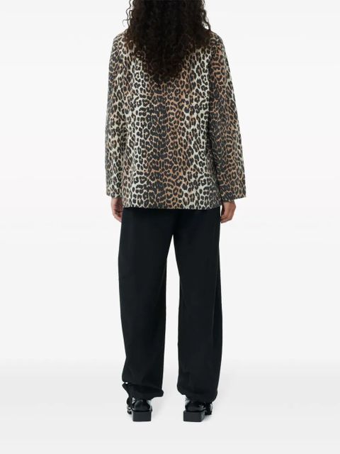 GANNI leopard-print canvas shirt jacket - Brown