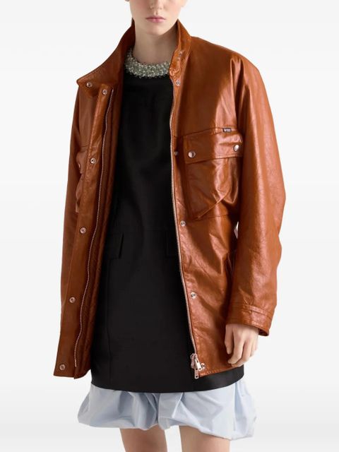 Prada antiqued leather caban jacket - Brown