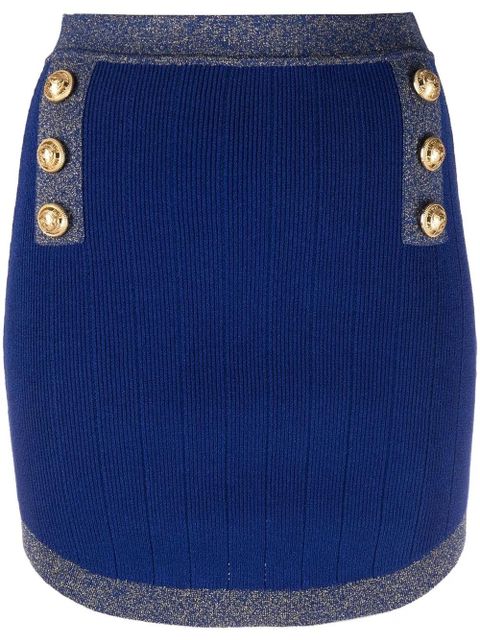 Balmain button-embellished knitted mini skirt - Blue - zdjęcie produktu nr 1