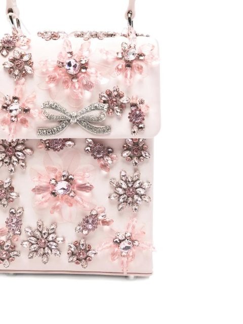 Self-Portrait floral-crystal satin mini tote bag - Pink