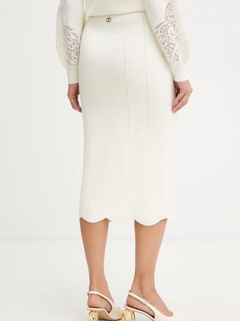 Twinset spódnica z domieszką wełny kolor beżowy midi ołówkowa 252TT3215