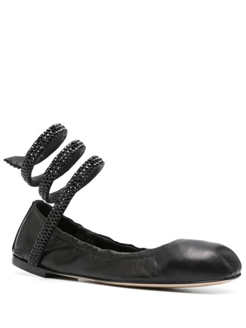 René Caovilla Cleo crystal-embellished ballerina shoes - Black
