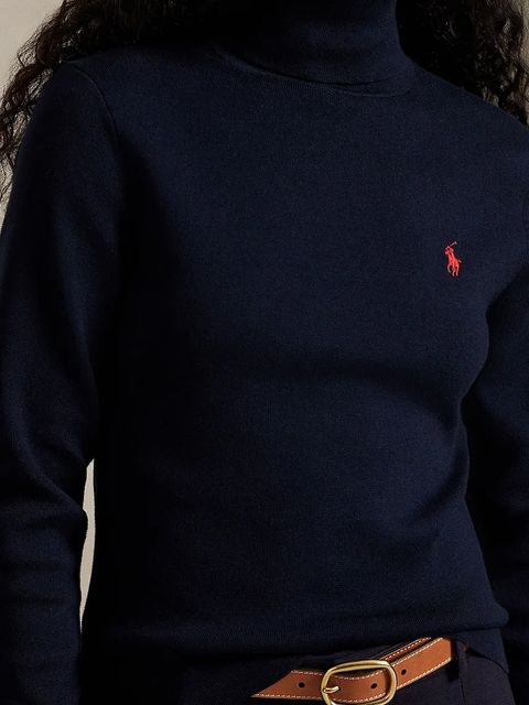 Polo Ralph Lauren sweter bawełniany kolor granatowy z golfem 211959287