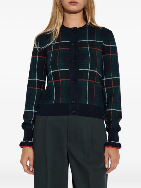 Alexander McQueen plaid ruffled-cuff cardigan - Green - zdjęcie produktu nr 2