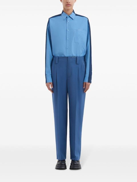Marni embroidered-logo virgin wool trousers - Blue