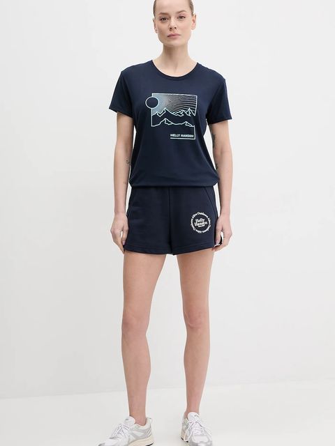 Helly Hansen szorty damskie kolor granatowy z nadrukiem high waist 54081 - zdjęcie produktu nr 2