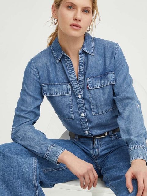 Levi's koszula damska kolor niebieski relaxed z kołnierzykiem klasycznym