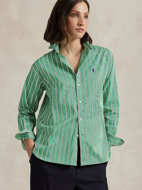 Polo Ralph Lauren koszula bawełniana damska kolor zielony relaxed z kołnierzykiem klasycznym 211910743 - zdjęcie produktu nr 1