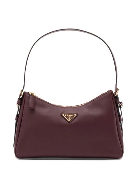 Prada enamel triangle logo tote bag - Red