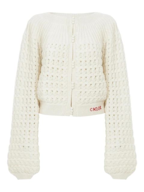 Chloé balloon-sleeve open-knit cardigan - Neutrals - zdjęcie produktu nr 1