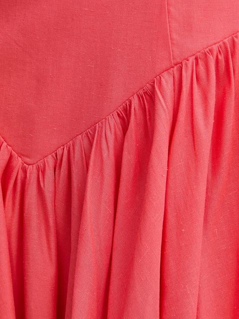 Bardot sukienka z domieszką lnu kolor różowy maxi rozkloszowana 59803DB1