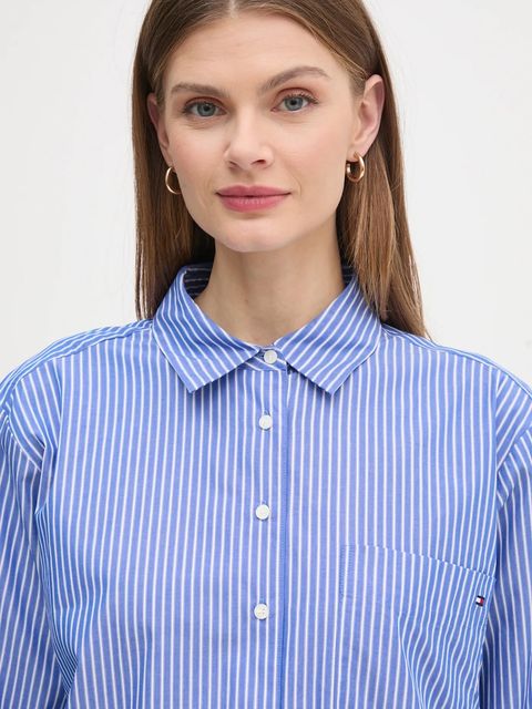 Tommy Hilfiger koszula bawełniana damska kolor niebieski regular z kołnierzykiem klasycznym