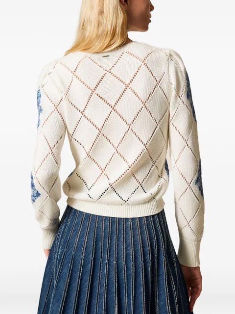 TWINSET diamond-pattern floral sweater - White