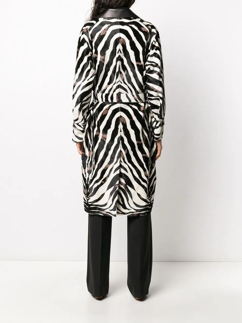 Tod's zebra print calf hair trench coat - Black