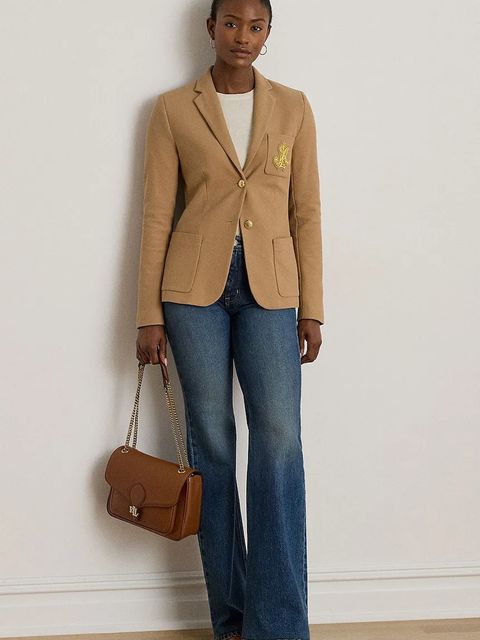 Lauren Ralph Lauren marynarka kolor brązowy jednorzędowa gładka 200797305