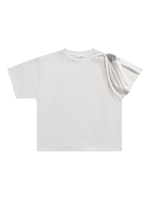 AREA crystal-embellished draped-sleeve T-shirt - White - zdjęcie produktu nr 1