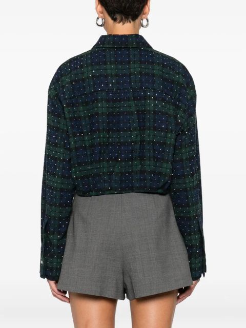 Maje rhinestone-embellished checked shirt - Blue