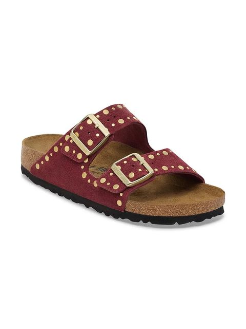 Birkenstock klapki zamszowe Arizona Rivet damskie kolor czerwony 1030463 - zdjęcie produktu nr 2