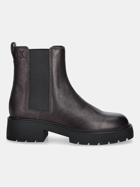 Calvin Klein sztyblety skórzane CHUNKY CHELSEA BOOT LTH kolor bordowy na płaskim obcasie YW0YW02072 - zdjęcie produktu nr 2
