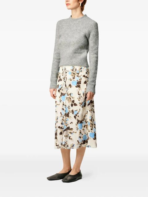 AMI Paris floral-print A-line midi skirt - Neutrals