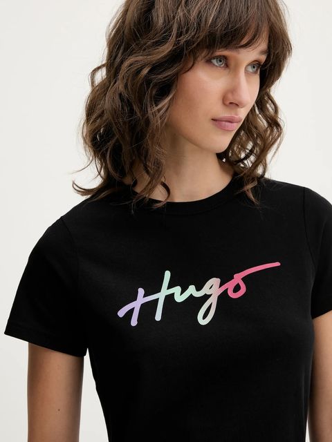 HUGO t-shirt bawełniany damski kolor czarny 50533059