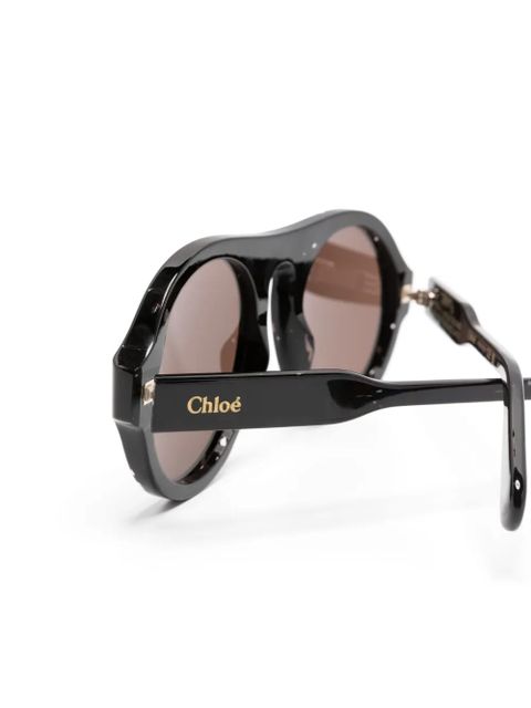 Chloé Eyewear logo-engraved pilot-frame sunglasses - Black