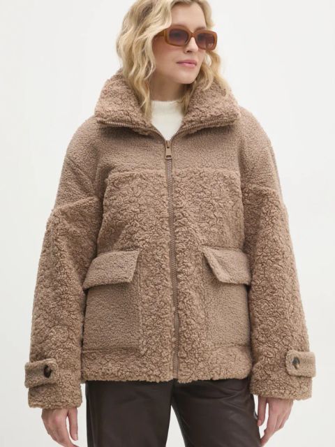 Answear.LAB kurtka damska kolor beżowy przejściowa oversize