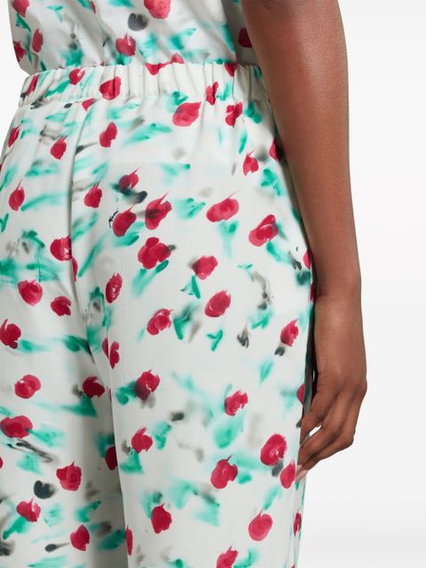 Marni floral-print cropped trousers - White