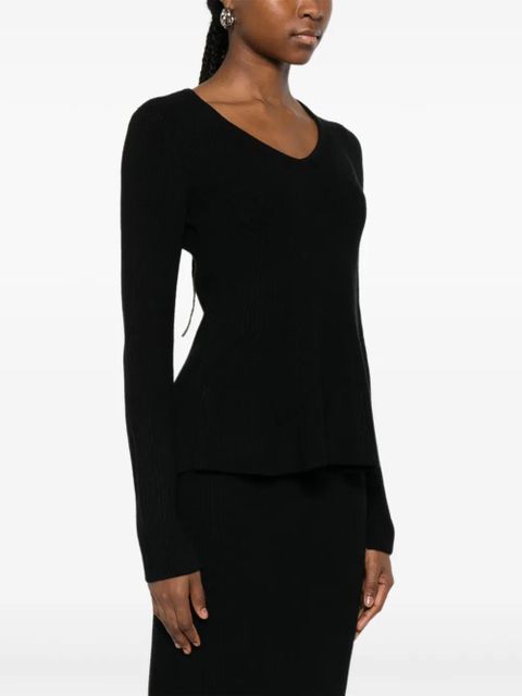 TWINSET v-neck ribbed knitted top - Black