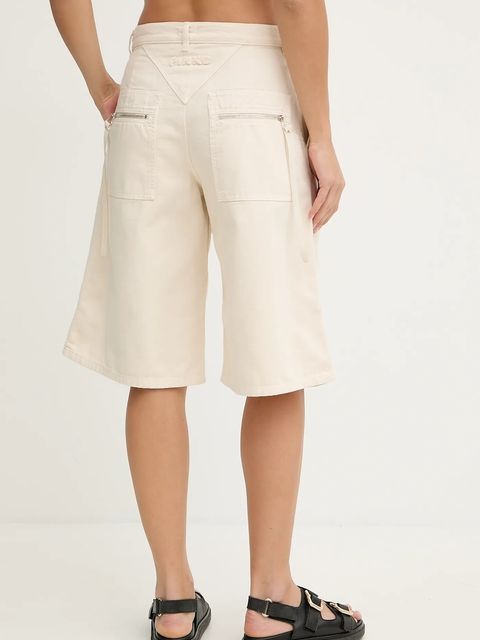 Pinko szorty bawełniane damskie kolor beżowy gładkie high waist 105245 A2M8
