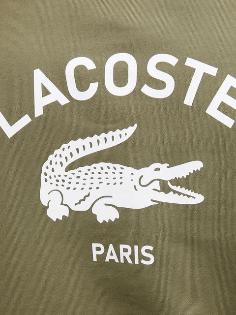 Lacoste bluza bawełniana kolor zielony z kapturem z nadrukiem SH2740