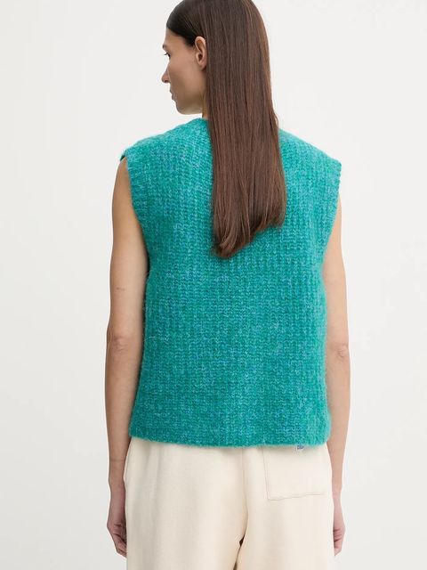 American Vintage kamizelka z dodatkiem wełny damski kolor turkusowy ciepły EAST19MM