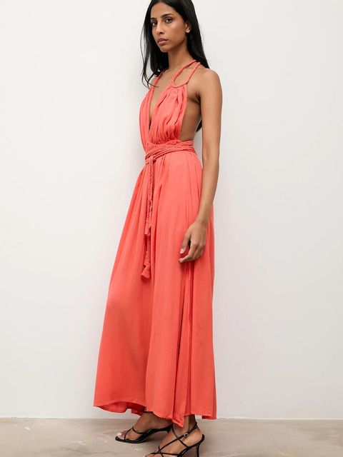 Answear.LAB sukienka kolor pomarańczowy maxi rozkloszowana