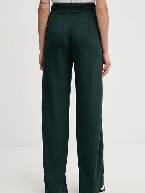 Pinko spodnie damskie kolor zielony szerokie high waist 105394 A2FQ