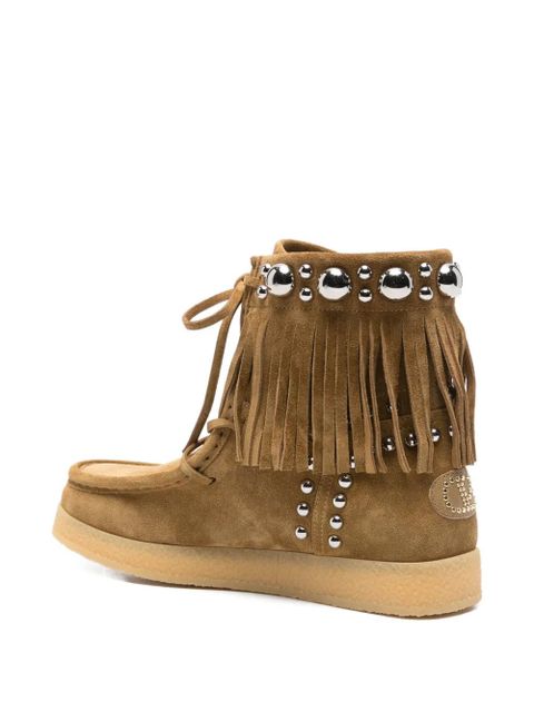 Valentino Garavani fringed-upper studded ankle boots - Brown